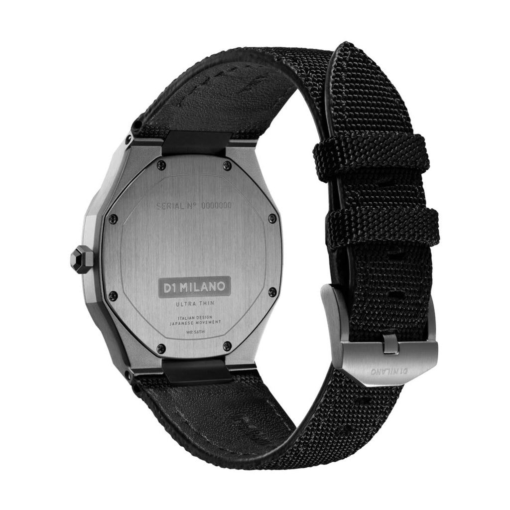 Orologio D1 Milano Modello Ultra Thin 2019 Continuous Ip Gun Case - Black Nylon Strap - Idea Brillante Napoli