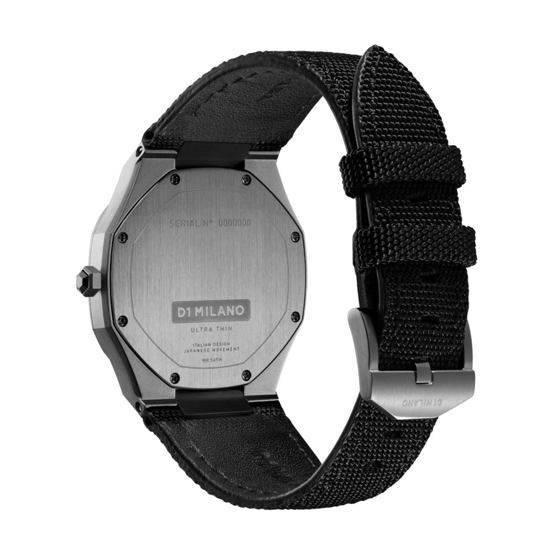 Orologio D1 Milano Modello Ultra Thin 2019 Continuous Ip Gun Case - Black Nylon Strap - Idea Brillante Napoli