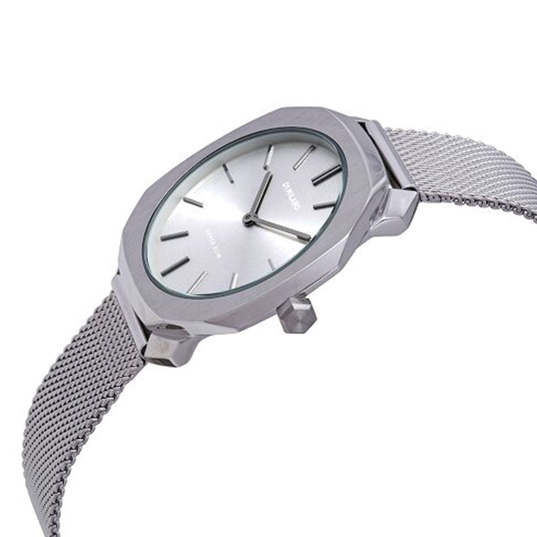 Orologio D1 Milano Modello Super Slim Silver Case with Silver Mesh Strap - Idea Brillante Napoli